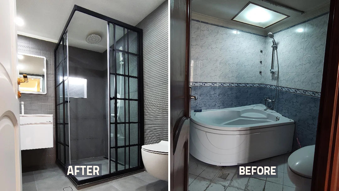 قبل و بعد بازسازی حمام و وان قدیمی