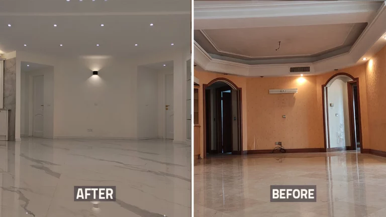 عکس قبل و بعد از بازسازی پذیرایی خانه