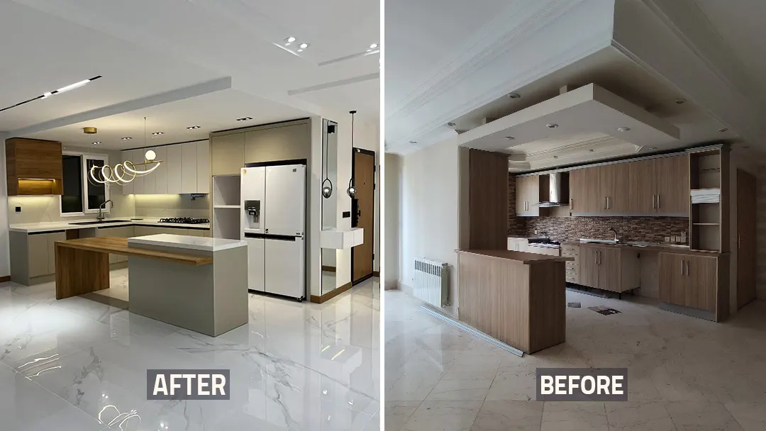 عکس قبل و بعد بازسازی و نوسازی آشپزخانه