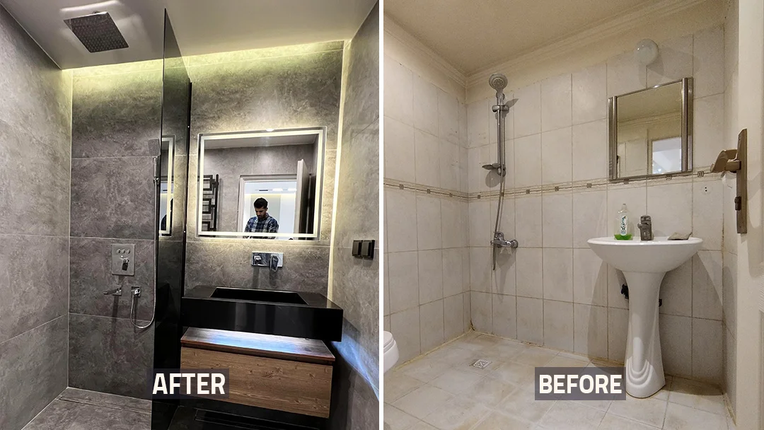عکس قبل و بعد از بازسازی حمام قدیمی منزل