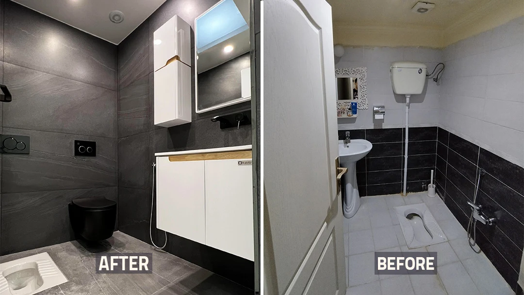 عک قبل و بعد بازسازی حمام و سرویس بهداشتی