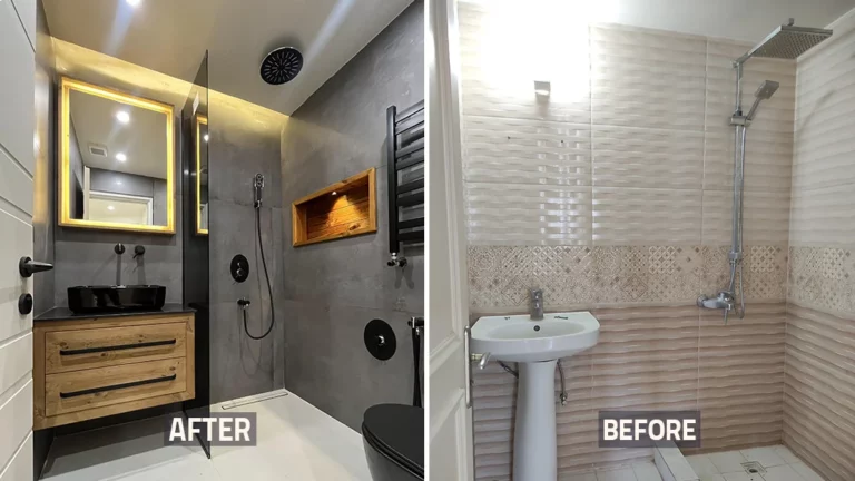 عکس قبل و بعد حمام و روشویی خانه بازسازی شده