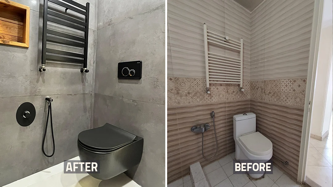 عکس قبل و بعد حمام و دستشویی فرنگی خانه بازساری شده