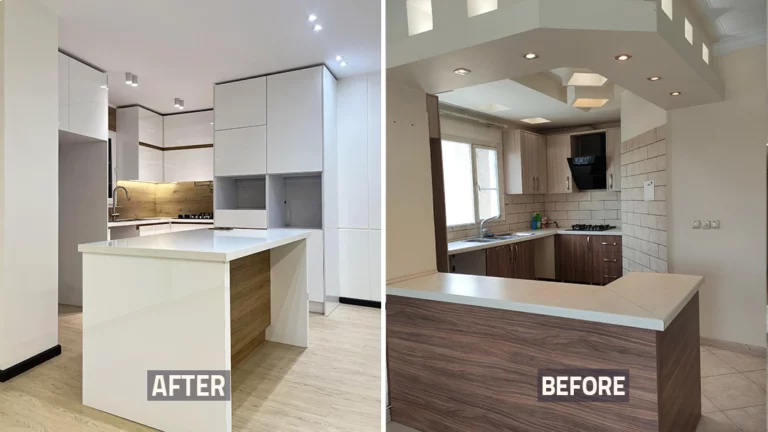 عکس قبل و بعد آشپزخانه و کانتر خانه بازسازی شده