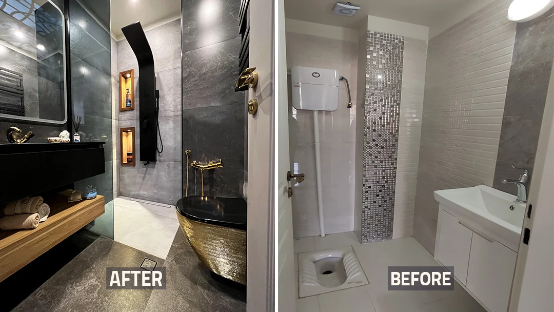 عکس قبل و بعد دستشویی خونه بازسازی شده