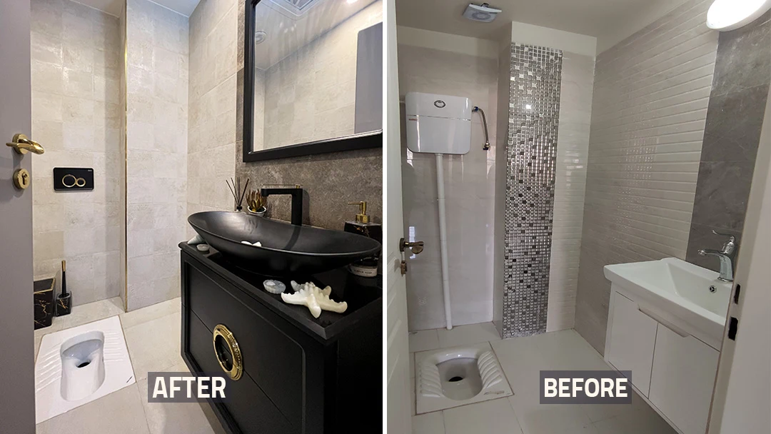 عکس قبل و بعد سرویس بهداشتی خونه بازسازی شده