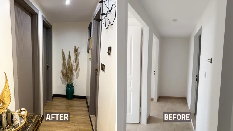 عکس قبل و بعد راهروی اتاق خوابهای خونه بازسازی شده