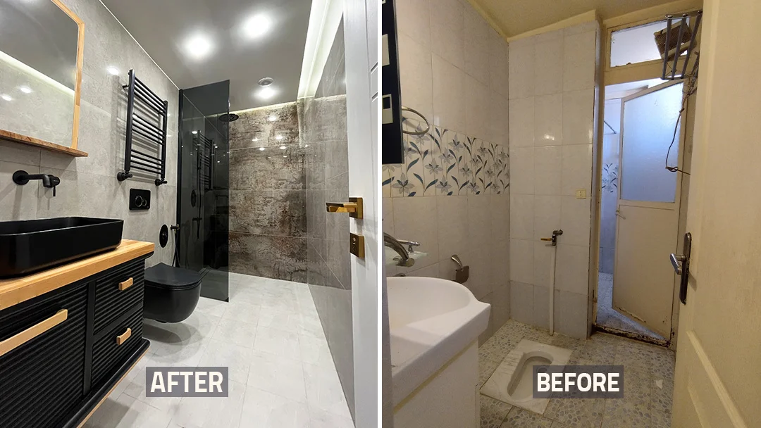 عکس قبل و بعد حمام و دستشویی خانه بازسازی شده