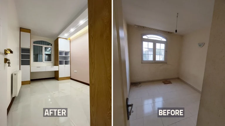 عکس قبل و بعد اتاق خواب و کمد تعبیه شده خانه بازسازی شده
