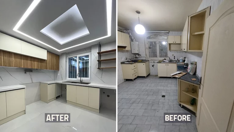 عکس قبل و بعد آشپزخانه و کابینت و اپن خانه بازسازی شده