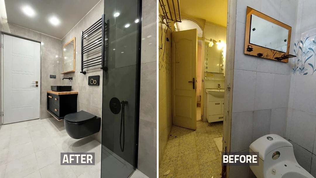 عکس قبل و بعد حمام و سرویس بهداشتی و توالت خانه بازسازی شده