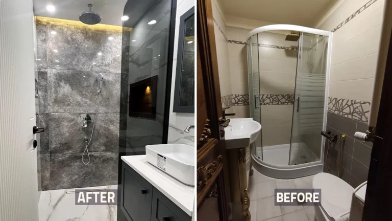 عکس قبل و بعد حمام و سرویس بهداشتی خانه بازسازی شده