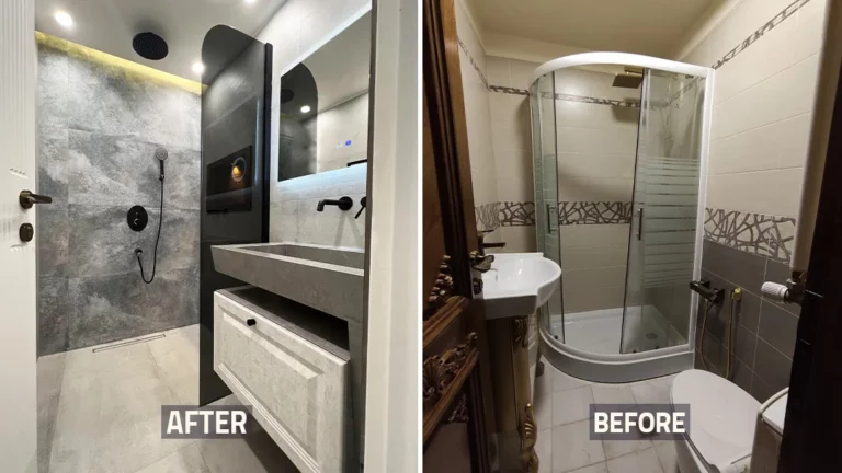 عکس قبل و بعد حمام و سرویس بهداشتی خانه بازسازی شده