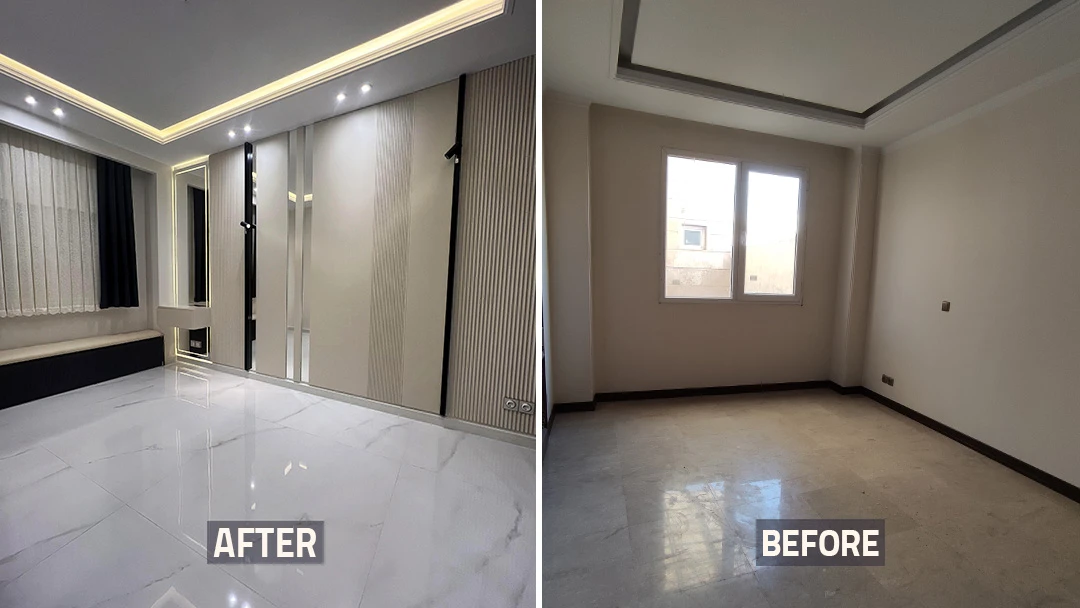 عکس قبل و بعد اتاق خواب و کمد دیواری خانه بازسازی شده