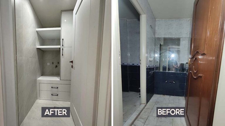 قبل و بعد از بازسازی حمام در پیروزی در پیروزی