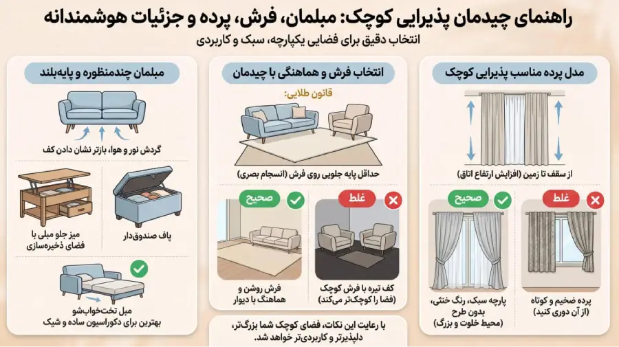 راهنمای چیدمان پذیرایی کوچک