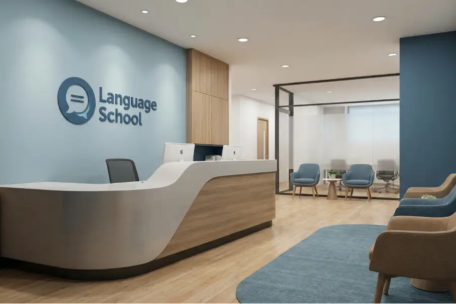طراحی لابی و پذیرش آموزشگاه زبان