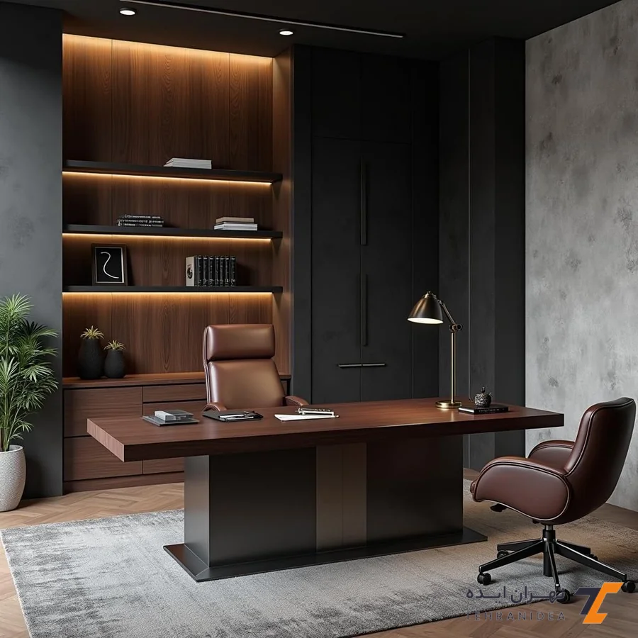 طراحی دفتر وکالت کوچک مدرن با نورپردازی خطی