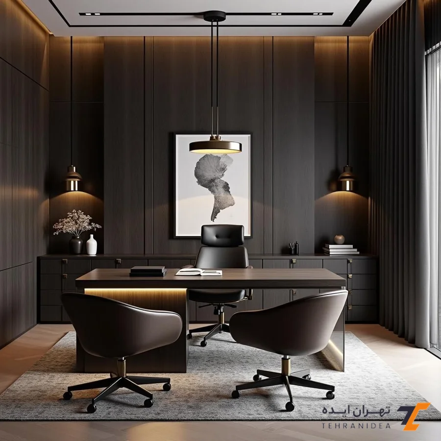 طراحی دفتر وکالت کوچک با نور کنترل‌شده
