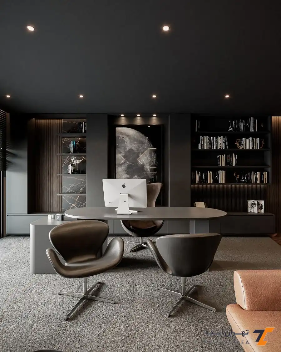 طراحی دفتر وکالت کوچک لاکچری با مبلمان خاص