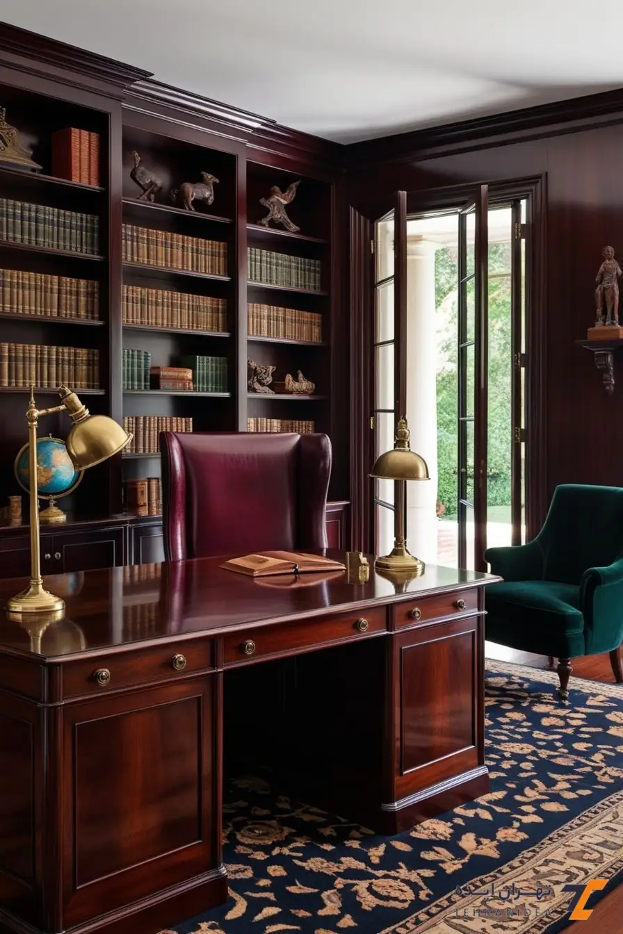 دفتر وکالت کلاسیک با نور طبیعی و پنجره قدی بازشو