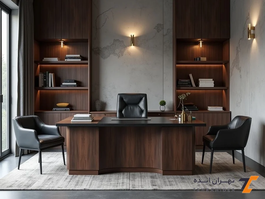 طراحی دفتر وکالت کوچک با اتاق مشاوره رسمی