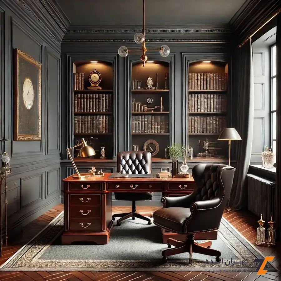 دفتر وکالت کلاسیک با نور طبیعی و پنجره بزرگ