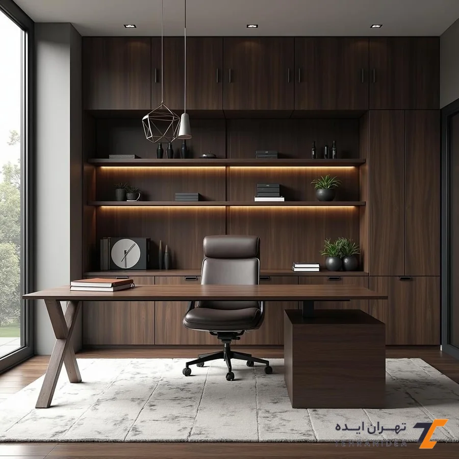 طراحی دفتر وکالت کوچک با پلان بهینه و کتابخانه مخفی